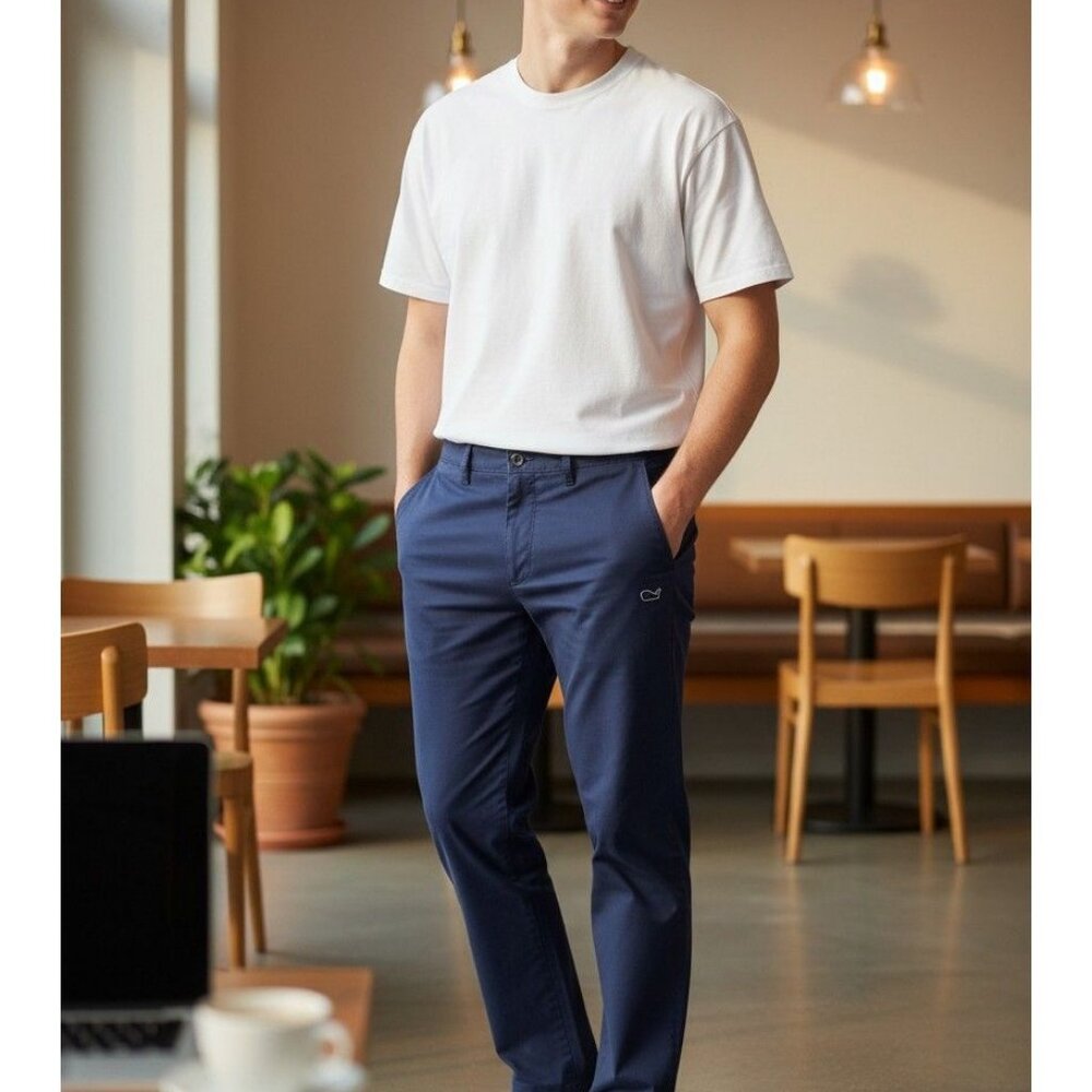 Vineyard Vines Mens On-The-Go Pants 36x30 Navy Blue Cotton & Spandex Performance
